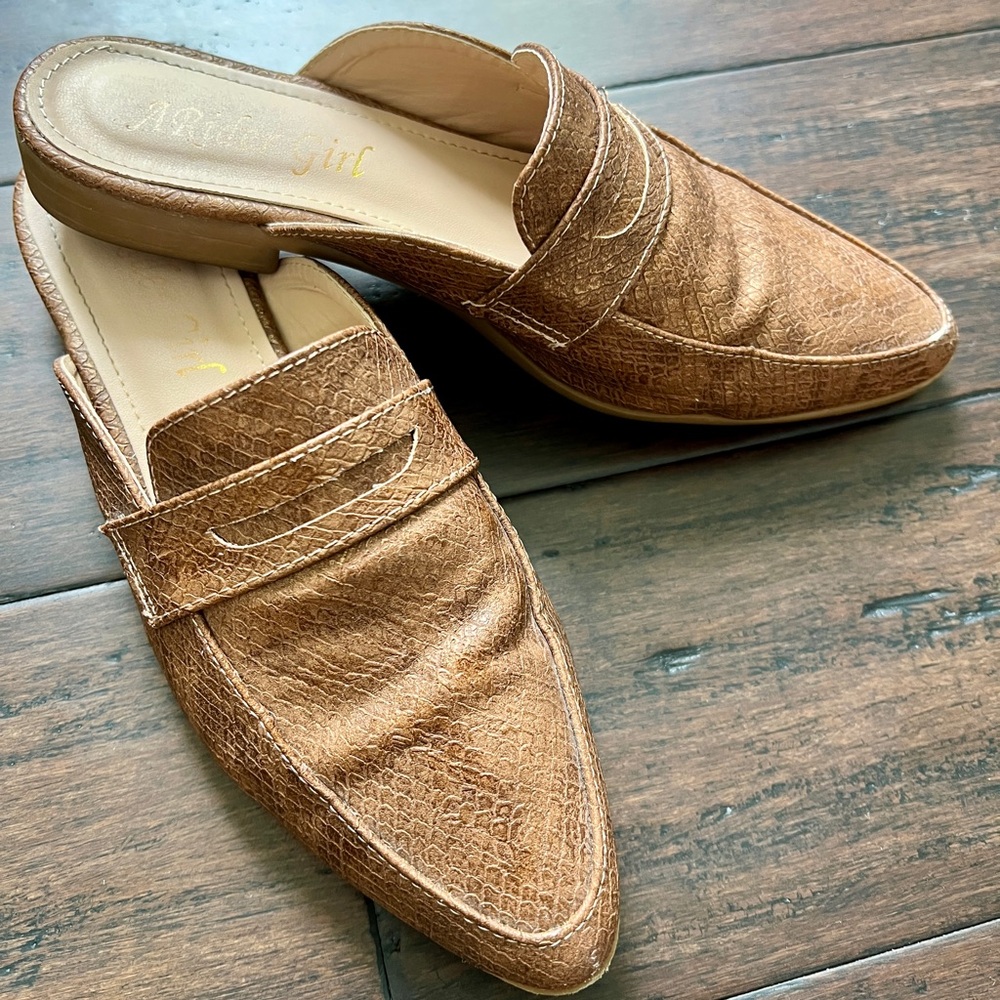 Brown Textured Slip-On Loafers
